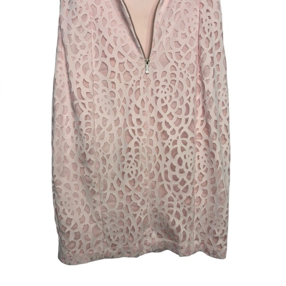Karl Lagerfeld Light Pink Pencil Dress Rosette Cut Out Overlay Zip Closure SZ 4 - Picture 5 of 14